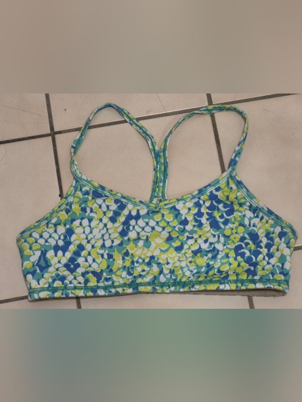 Ivivva by Lululemon Blue Green Print Sports Bra Girls 14